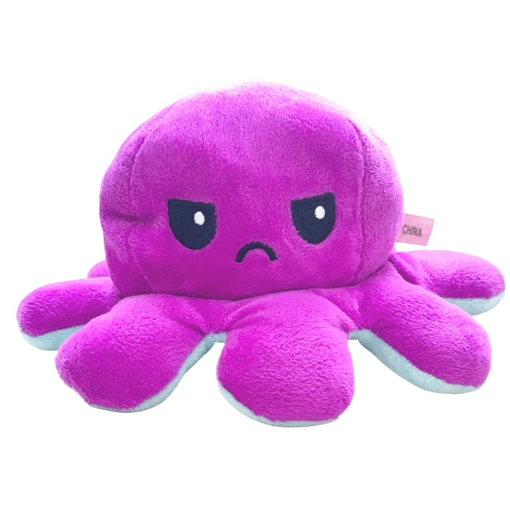 Reversible Mood Octopus Plush Purple Aqua Happy Sad Flip Stuffed Animal